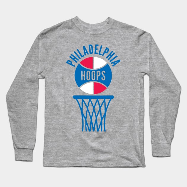 Retro Philadelphia Hoops Red White & Blue Logo Long Sleeve T-Shirt by Double-Double Designs